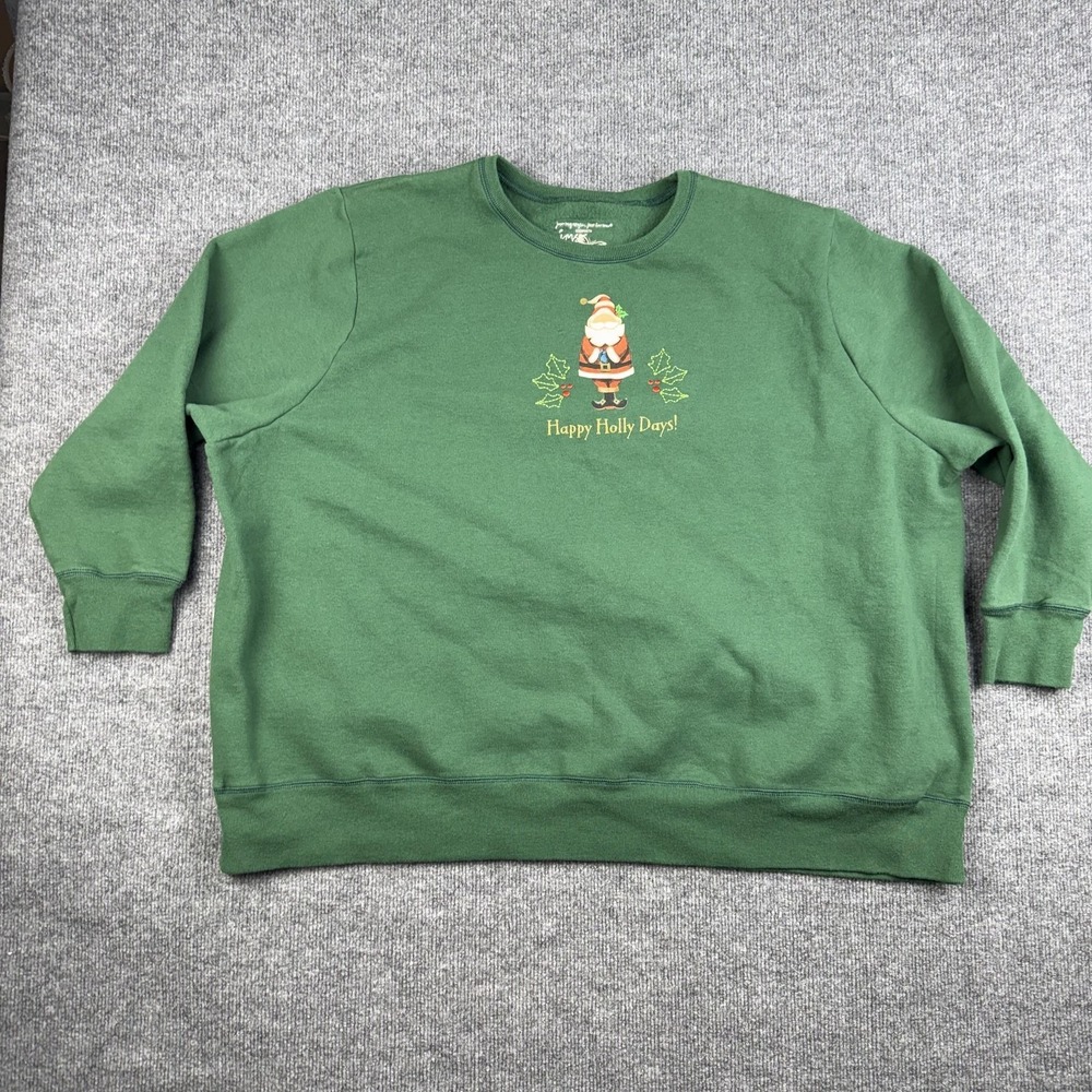 Just My Size Sweatshirt Womens 4X Green Santa Happy Holly Days Pullover Fleece